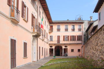 Fototapeta na wymiar TOWN HALL OF ORTA SAN GIULIO VILLAGE IN AN HISTORICAL BUILDING IN ITALY 