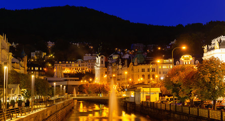 Fototapeta premium Evening view of the streets of Karlovy Vary. Czech Republic