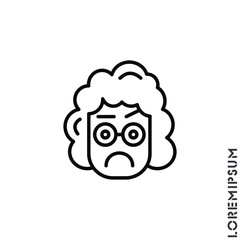 Thinking face emoji outline girl, woman icon. linear style sign for mobile concept and web design. Emoji pondering face simple line vector icon. Symbol, logo illustration. Pixel vector Confused 