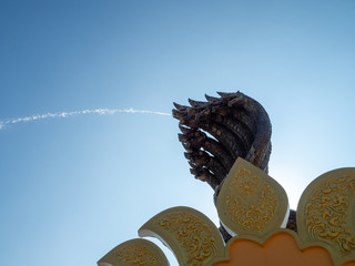 Nakorn Phanom, Thailand - Nov 16th, 2019: Naga monument at Mekong river, Nakorn Phanom, Thailand