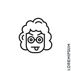 Mocking teasing and angry girl, woman icon. showing tongue and frowning eyebrows Emoticon Icon Vector Illustration. Outline Style. 