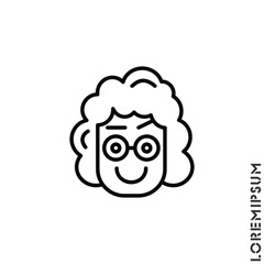 Big Smile contented smile with raised eyebrow Emoticon girl, woman Icon Vector Illustration. Outline Style. Laughing, emotion icon. Fun, face vector. Humor, smile, smiley, positive symbol. Linear