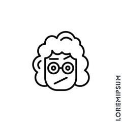 Sad and Confused with a raised eyebrow Emoticon girl, woman Icon Vector Illustration. Outline Style. Seductive Smile. Angry icon vector