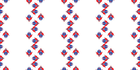 Red and blue embroidery ornament. Fashion texture for fabric textile.