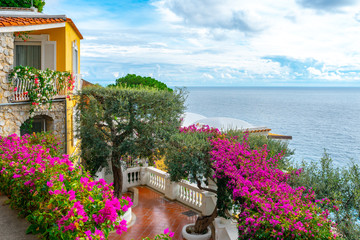 Beautiful colorful houses on a mountain in Positano coast