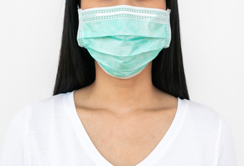 A woman wears a face mask that protects against the spread of Coronavirus (COVID-19).