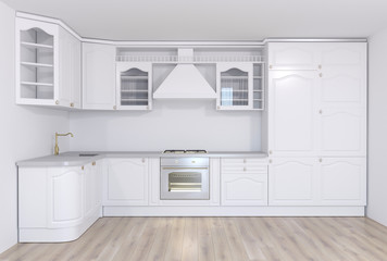 Fototapeta na wymiar 3d rendering of classic white kitchen interior design