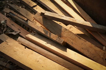 Pile of wood logs for build Furniture production,sew natural wood scraps, ready to recycle and reuse process in improved waste management under efficient sustainable approach to save environment