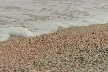 wave of blue ocean on sandy beach. texture Background.