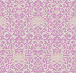 Vintage damask in grey with outlines on pink background. Pattern for fabric, backgrounds, wrapping, textile, wallpaper, apparel. Vector illustration