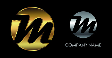 Golden font letter M.Luxury logo design.