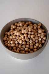 chick peas in gray bowl