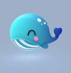 3d rendering illustration of kawaii whale, narwal in the sea. Cute cartoon character whale and vaquita © beingeniusloci