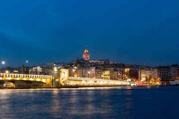 Night view of Galata Tower in Istanbul. Turkey