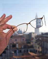 eyeglasses to see the clear panorama - corrective lenses to correct myopia and astigmatism