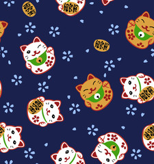 Japanese Fortune Cat Vector Seamless Pattern