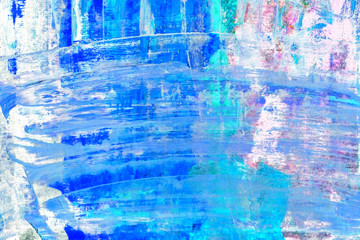 Abstract art background. Acrylic painting. Fragment of the canvas. Multicolor blue texture. Modern Art.	