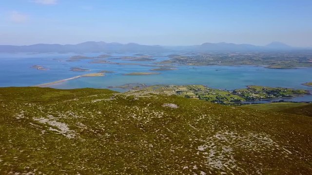 Reveal of amazing bay of islands in Ireland. Clew bay by drone