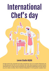International chefs day poster flat silhouette vector template. Culinary, cooking holiday. Brochure, booklet one page concept design with cartoon characters. Food fest flyer, leaflet with text space