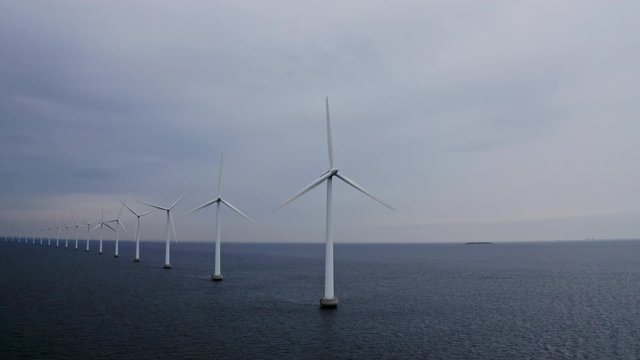 Offshore Wind Mill Farm In Oresund From Aerial Drone View