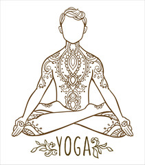 Ornamental man in a yoga pose Ornament beautiful card with yoga man