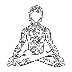 Ornamental man in a yoga pose Ornament beautiful card with yoga man