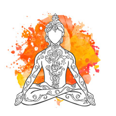 Ornamental man in a yoga pose Ornament beautiful card with yoga man