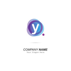 Abstract lowercase Y letter Logo design with circle and dot element. Vector illustration template