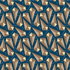 Abstract kite shaped pattern in deep blue ground.