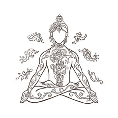 Ornamental man in a yoga pose Ornament beautiful card with yoga man