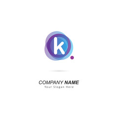 Abstract lowercase K letter Logo design with circle and dot element. Vector illustration template
