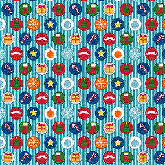 Christmas icons pattern with blue stripe color ground.