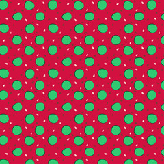abstract green color dot with red ground  inspire from watermelon , color , seeds pop and fun character.