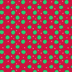 abstract green color dot with red ground  inspire from watermelon , color , seeds pop and fun character.
