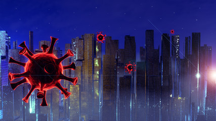 3d illustration for corona virus or COVID-19 attack the world or city. Virus illustration concept for poster and banner. New york, USA,china