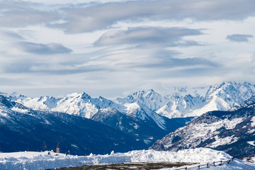 Fototapeta na wymiar mountain panorama from Pila in Aosta, Italy
