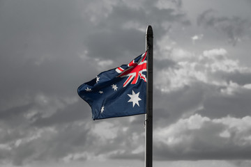 Australian flag blowing in the wind