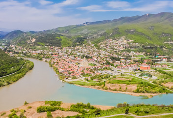 Fototapeta premium Mtskheta located at the meeting of Kura and Aragvi rivers. Unesco town Mtskheta in Georgia.