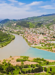 Mtskheta located at the meeting of Kura and Aragvi rivers. Unesco town Mtskheta in Georgia.