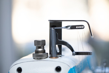 Industrial sewing machine, 3-needle cylindrical render for tailoring factory.