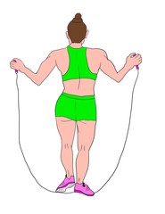 A sporty girl is jumping using skipping rope.