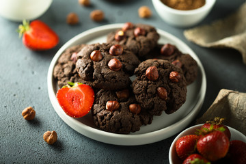 Homemade chocolate cookies with hazelnut