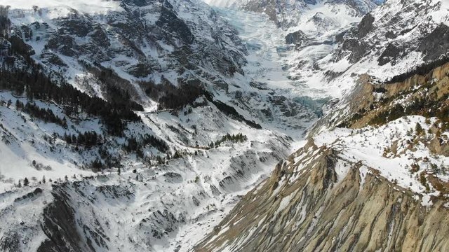 Aerial view of the huge glacier between Annapurna three and Gangapurna Himalaya Mountains in Manang Valley, Nepal.