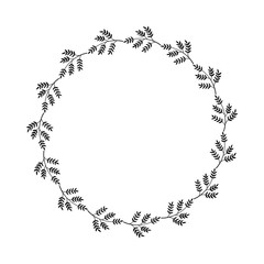 Hand drawn branch black vector boarder. Isolated on white design element.