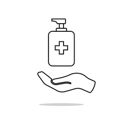 Obraz premium Disinfection. Hand sanitizer bottle icon, washing gel. Vector illustrationDisinfection. Hand sanitizer bottle icon, washing gel. Vector illustration 