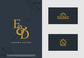 ED logo initial vector mark. Gold color elegant classical symmetric curves decor.