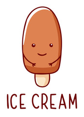 Cute kawaii hand drawn ice cream doodles, lettering ice cream , isolated on white background, print