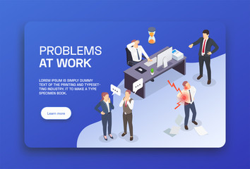 Naklejka premium Problem Situations At Work Isometric Landing Page