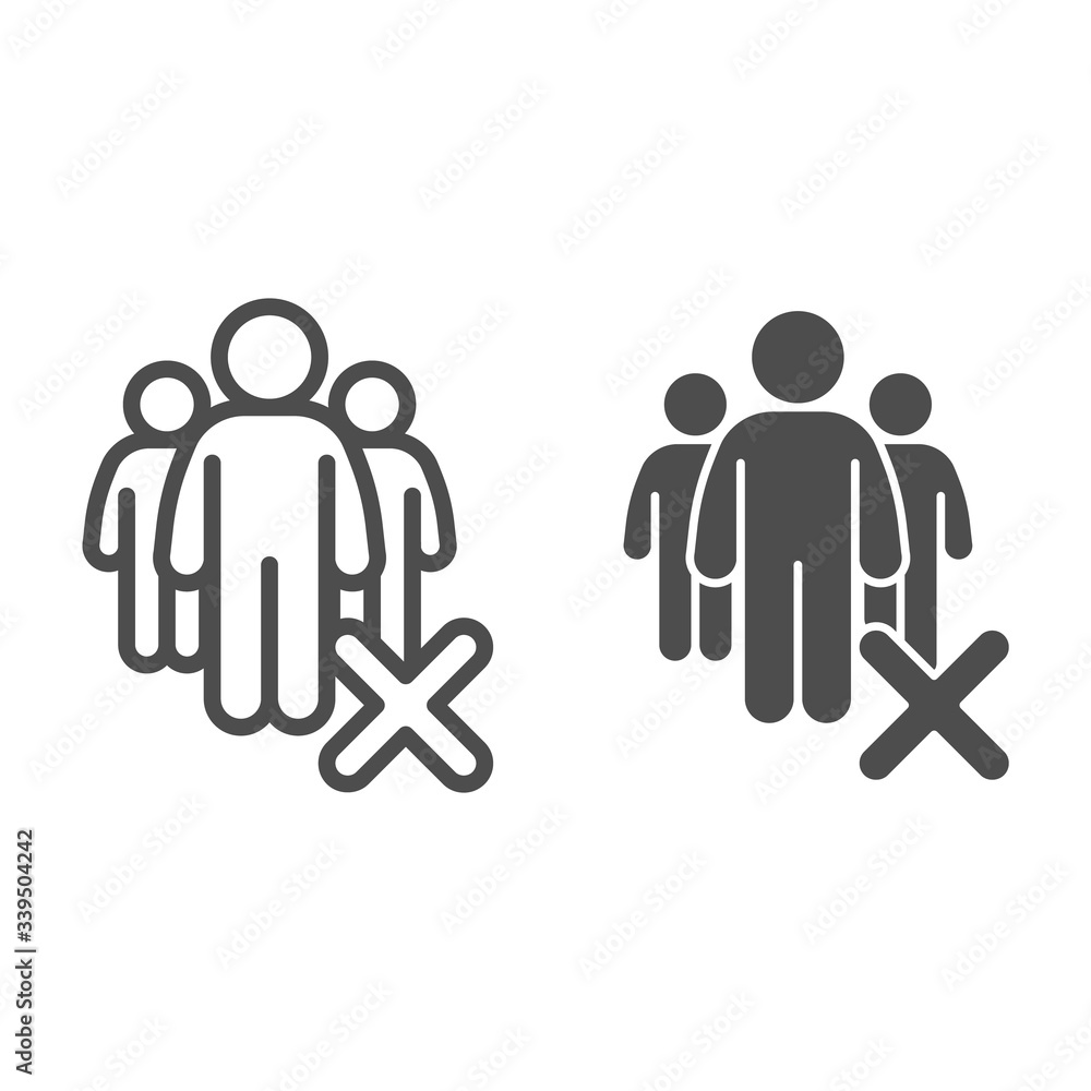 Poster gatherings ban line and solid icon. avoid crowds outline style pictogram on white background. social