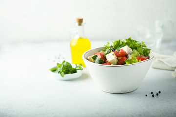 Homemade Greek salad with vegetables and Feta cheese